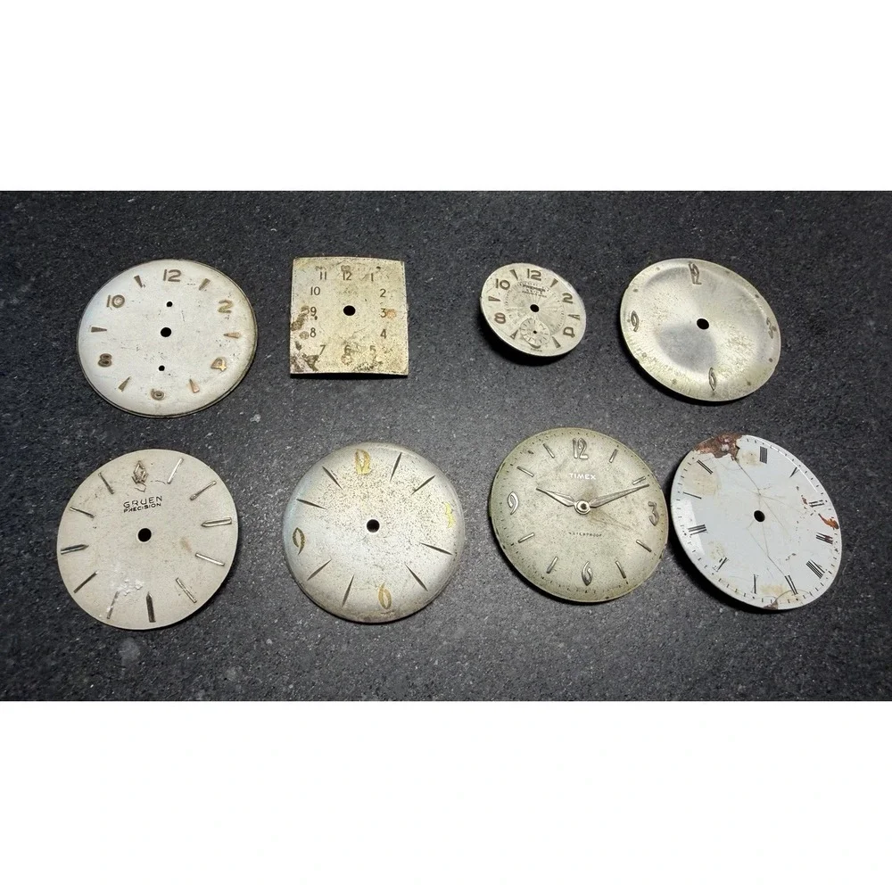 Vtg Watch Dial Lot 72 Pieces Elgin Bulova Longines Gruen Timex Parts Repair Art